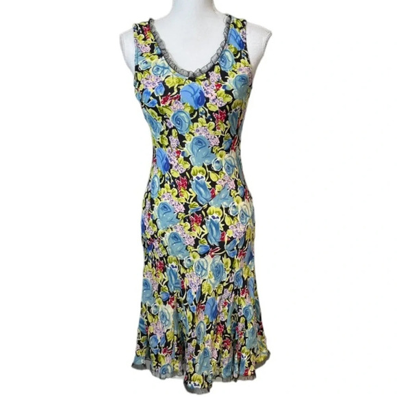 Y2k Dress Womens Medium Twyla Blu Floral Lace Colorful Whimsical 90s Fairy Midi - Picture 2 of 11